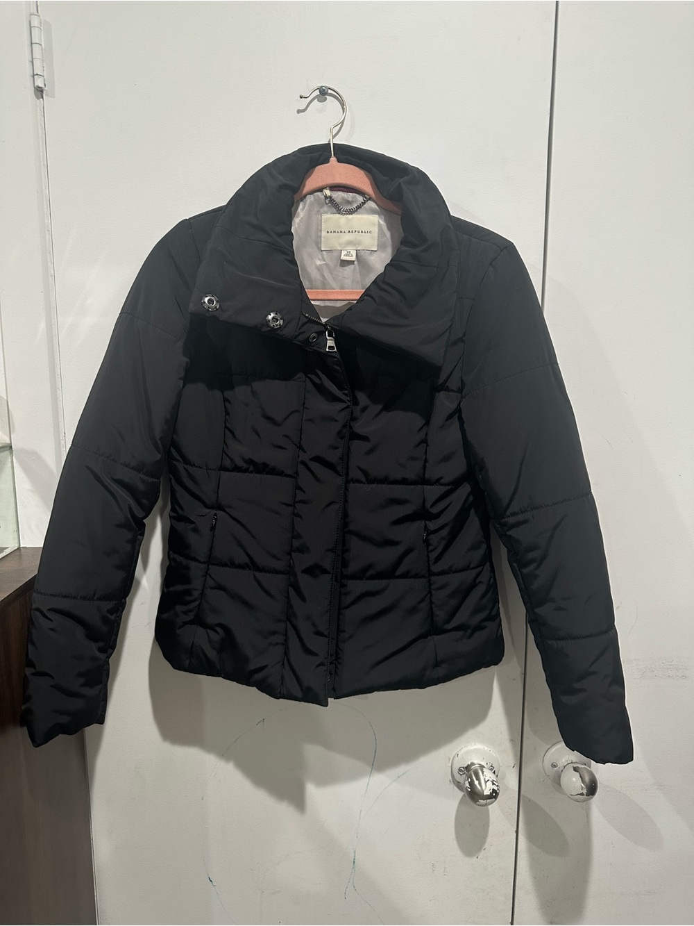 Banana Republic Black Quilted Puffer Jacket with High Collar